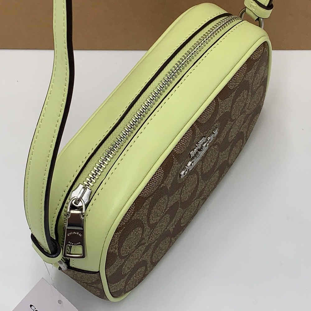 NEW! COACH Mini Jamie Camera Bag In Signature Canvas - Silver/Khaki/Pale Lime - Picture 6 of 16